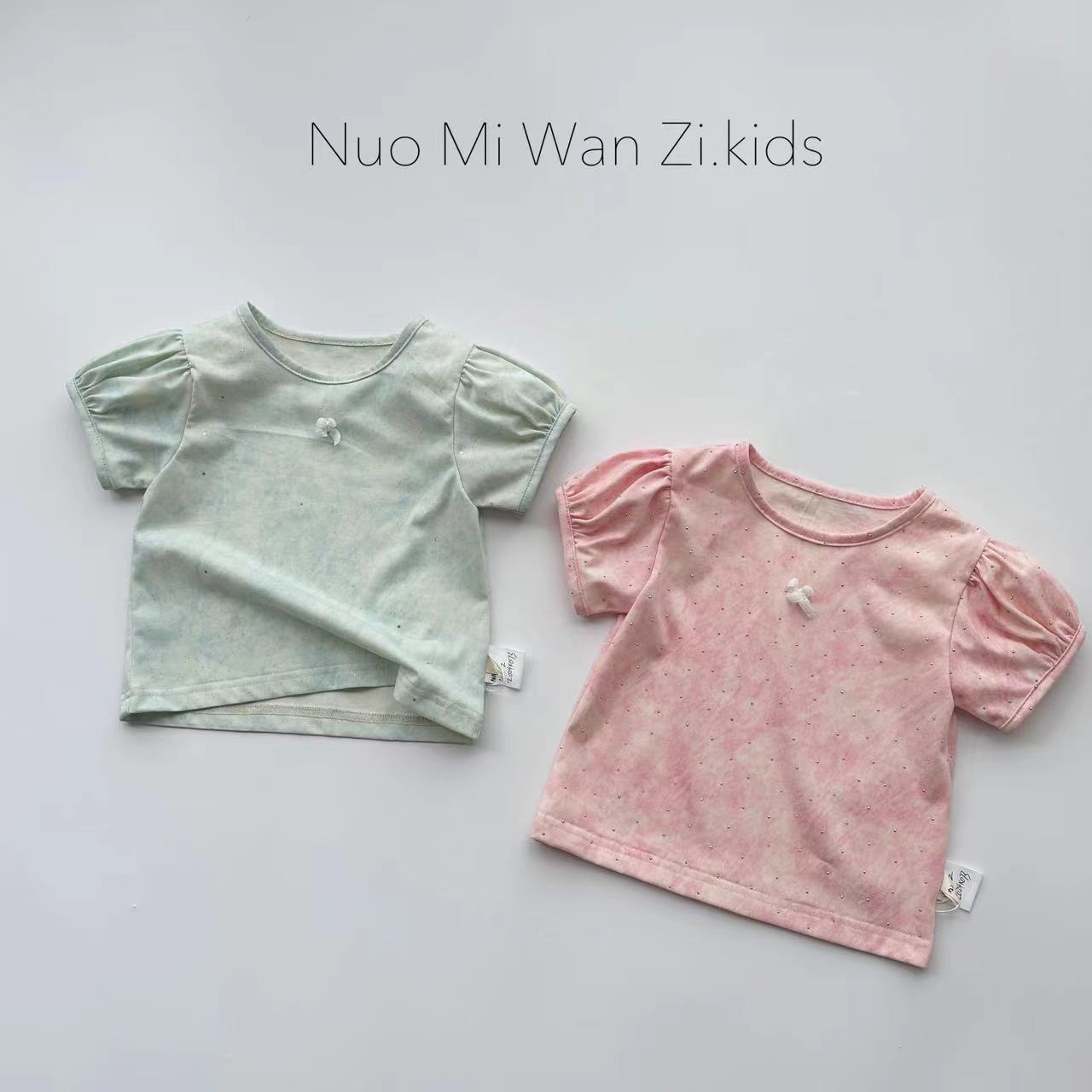 丸子十【现货】儿童韩系舒适夏季扎染蝴蝶结短袖T恤（夏款）WZJ-7048