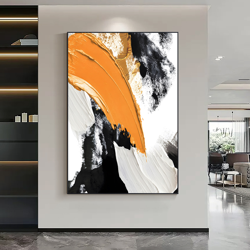 手绘油画【心想事橙】现代简约客厅沙发挂画抽象肌理画玄关装饰画