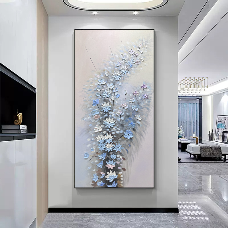 纯手绘油画【一路生花】玄关装饰画现代简约客厅沙发背景奶油风挂画