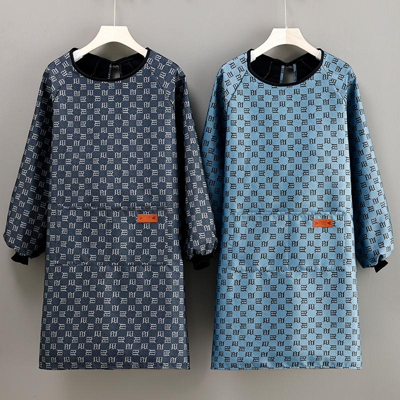 洋气时尚罩衣长袖加绒围裙防水防油干活家务文具店车间工作服定制