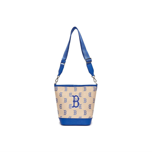 MLB新新款大复古老花休闲水桶包单肩斜挎包女款时尚蓝色肩包023N