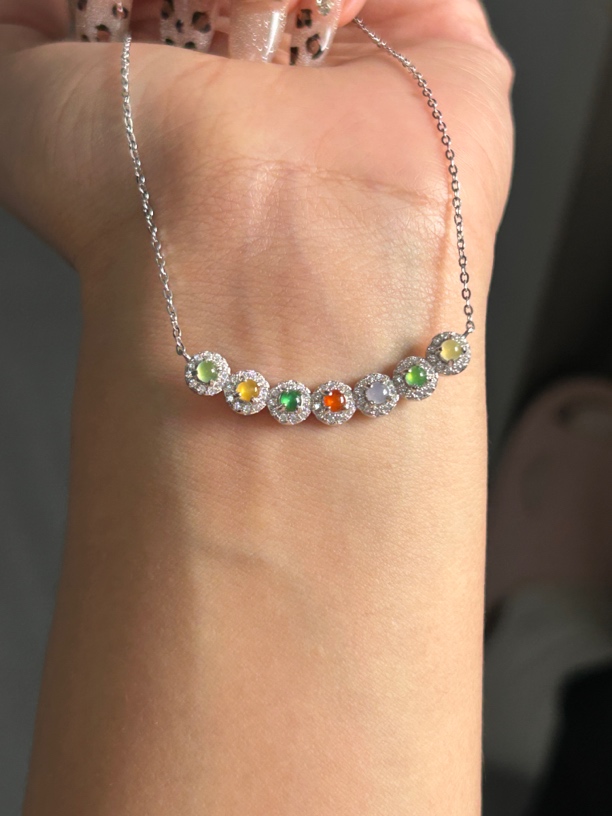 天然A货翡翠多宝项链微笑链S925银镶嵌时尚百搭