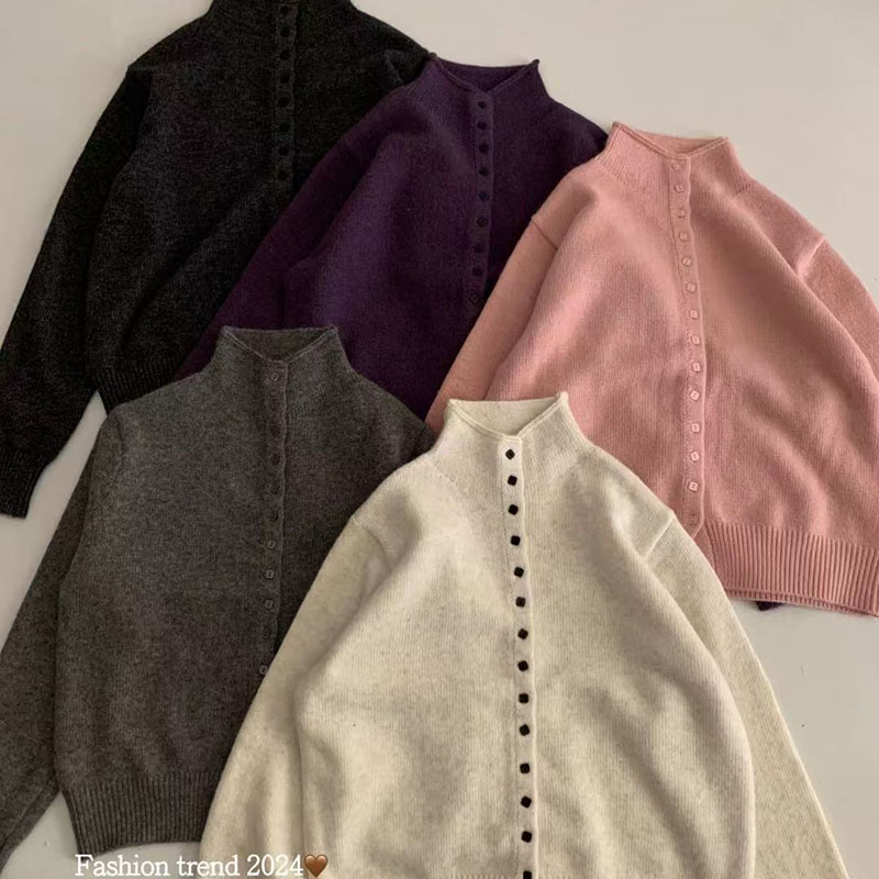 2024冬蜜熊绒纯色软糯半高领长袖毛针织开衫外套女毛衣上衣女7150