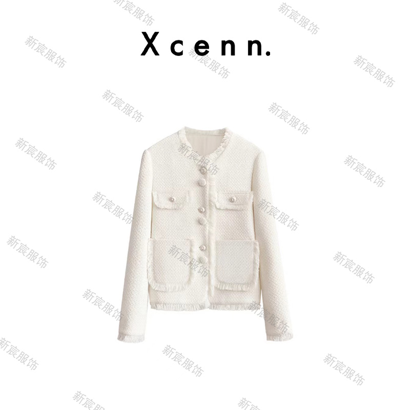 【新宸Xcenn】3.7w奢版白色小香风流苏外套女XC0A389
