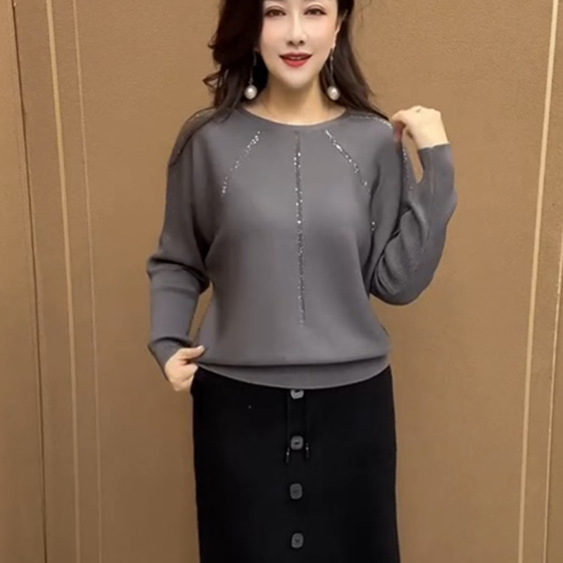 妈妈装针织女秋冬新款上衣打底衫宽松外穿洋气