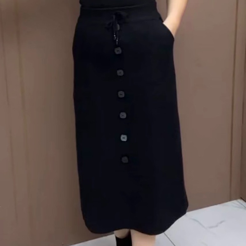 单排扣双兜细带针织半身裙冬季中年妈妈百搭气质减龄中长款裙子