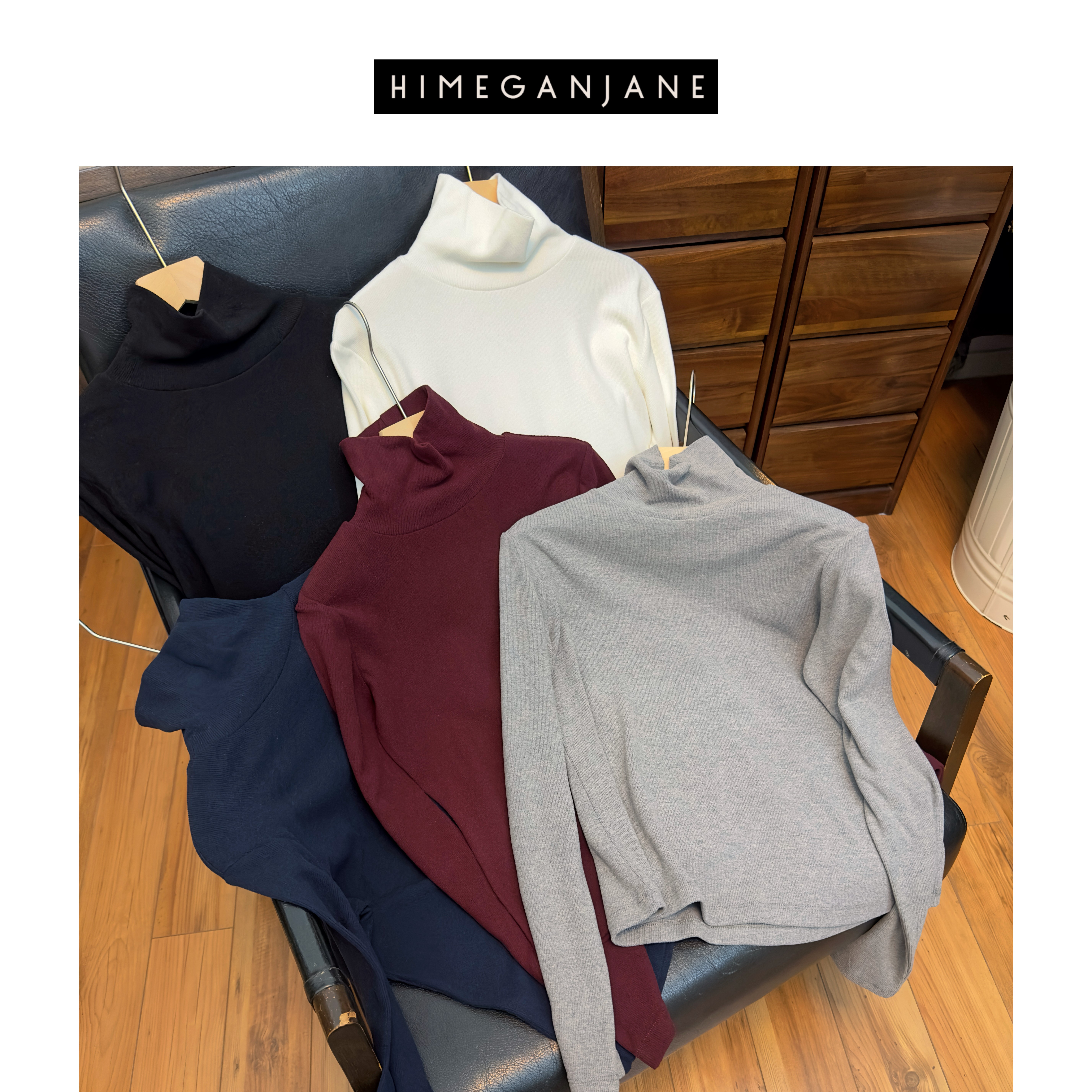 HIMEGANJANE 暖绒绒弹力坑条抓毛磨绒显瘦长袖保暖高领衫24709