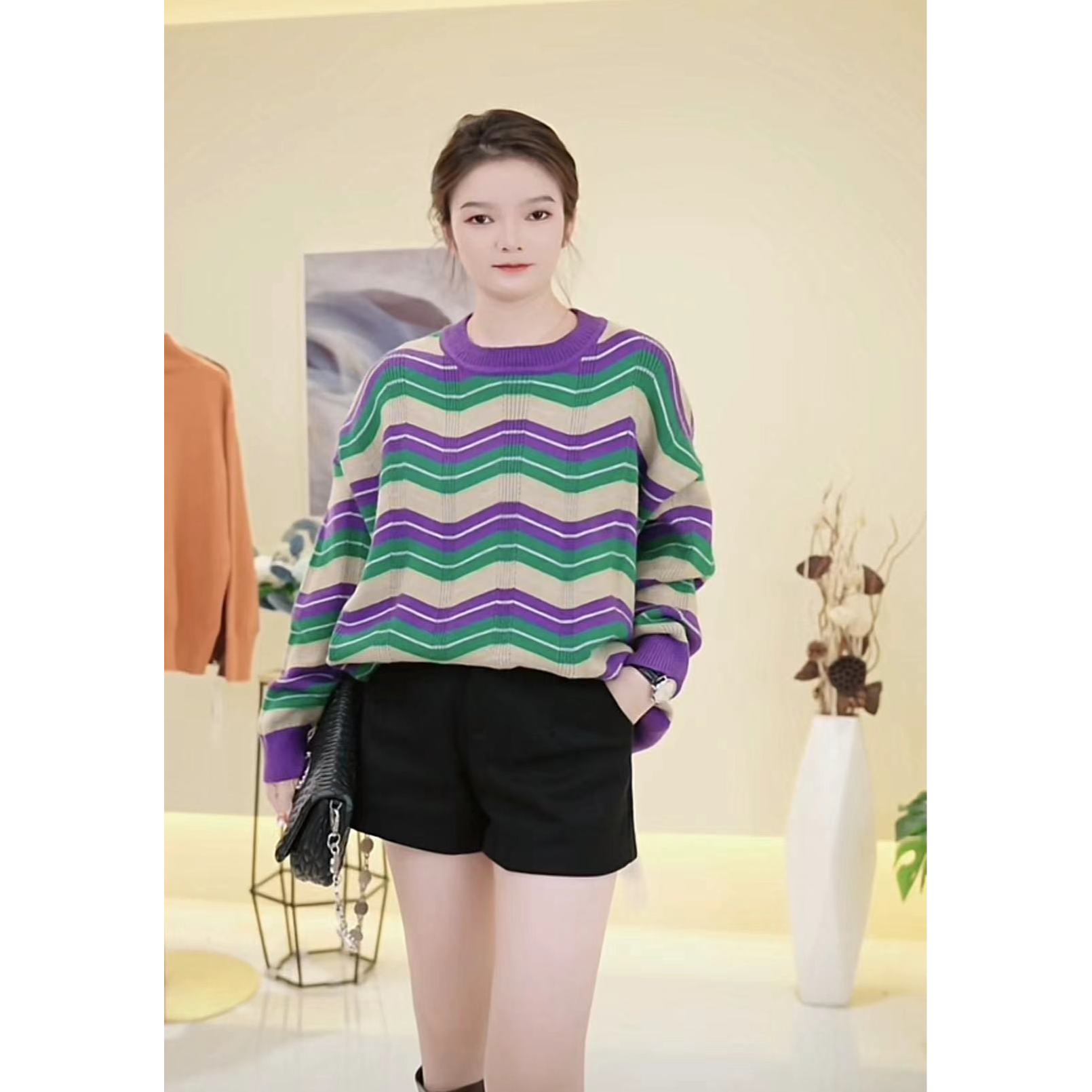 164  原创设计秋冬流行彩色毛衣宽松慵懒风上衣