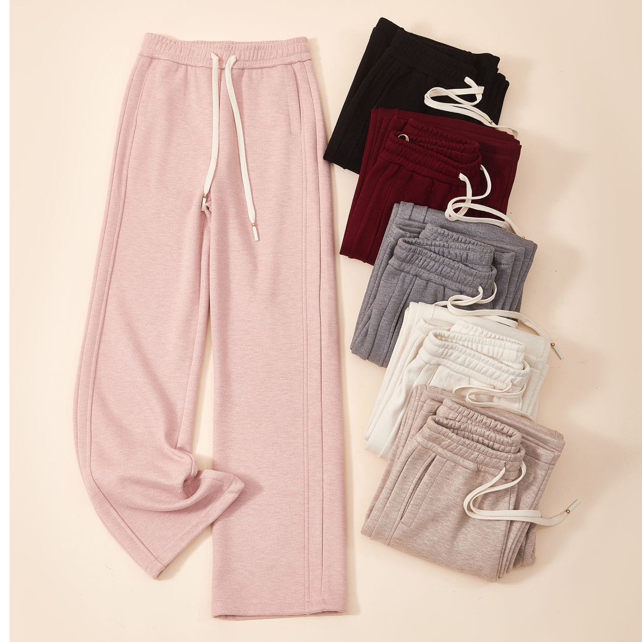 （羊毛蚕丝）冬季爆款加绒轻奢束绳时尚保暖显瘦宽松直筒阔腿裤百搭