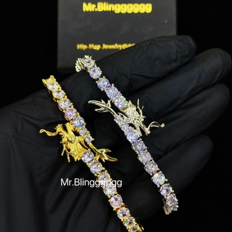 铜合金合成锆石手链 MrBlingggggg欧美嘻哈5mm满钻调节长度龙排钻