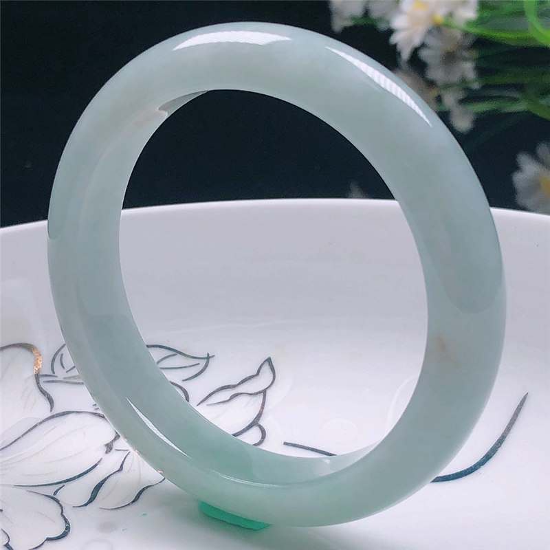 圈口55mm缅甸天然正品A货翡翠正装飘花女款妈妈少女玉手镯53.63g
