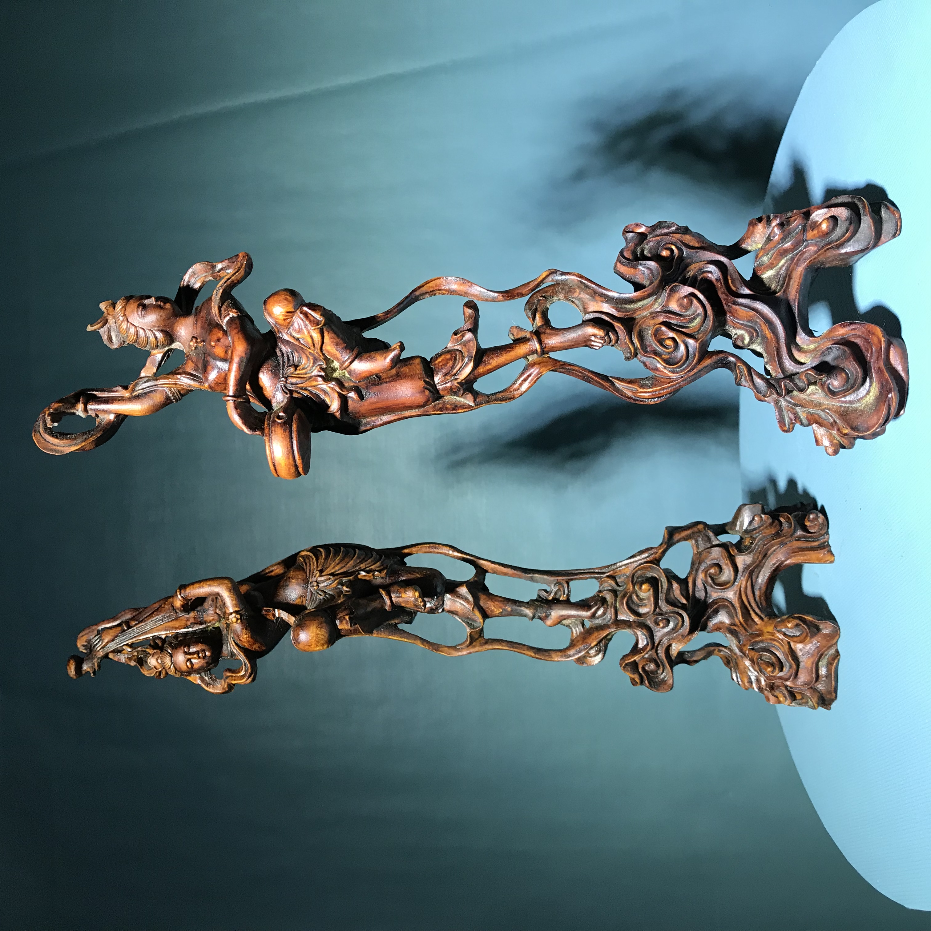 黄杨木柏柏木飞天雕刻摆件