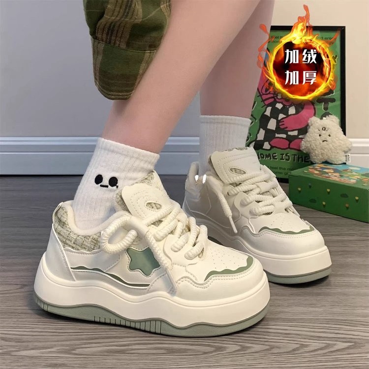 厚底保暖运动鞋网红韩版秋冬加绒百搭加厚小白鞋女时尚日系ins