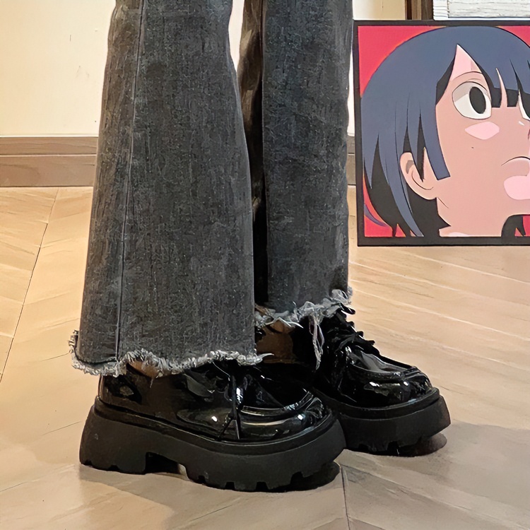 英伦风小皮鞋女2024春秋时尚增高百搭潮流鞋黑色jk单鞋松糕乐福鞋