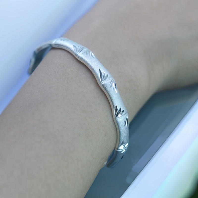 足银手镯 920竹子报平安开口手镯