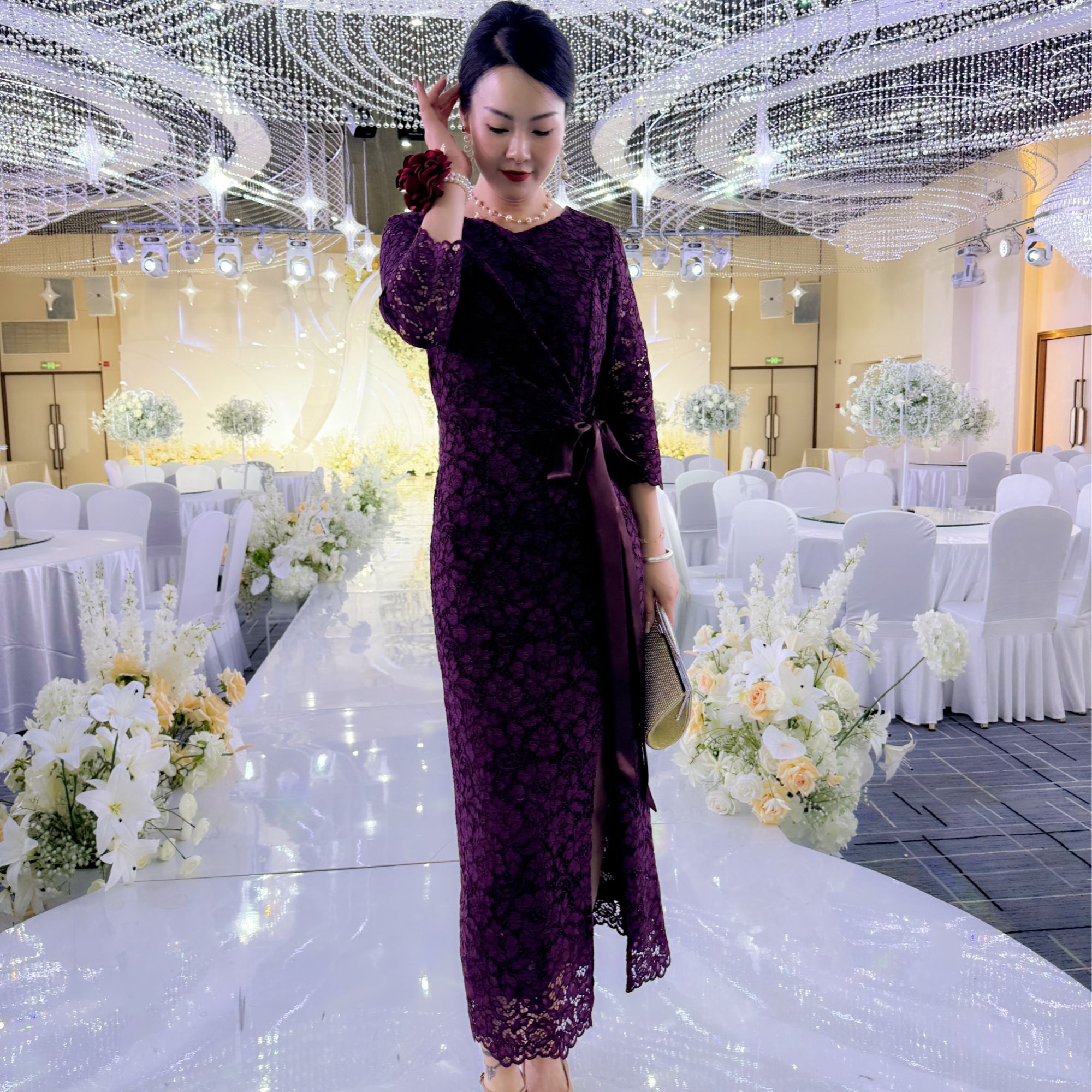 欧妃媛喜婆婆喜妈妈礼服婚宴24002蕾丝气质时尚镂空修身优雅显瘦