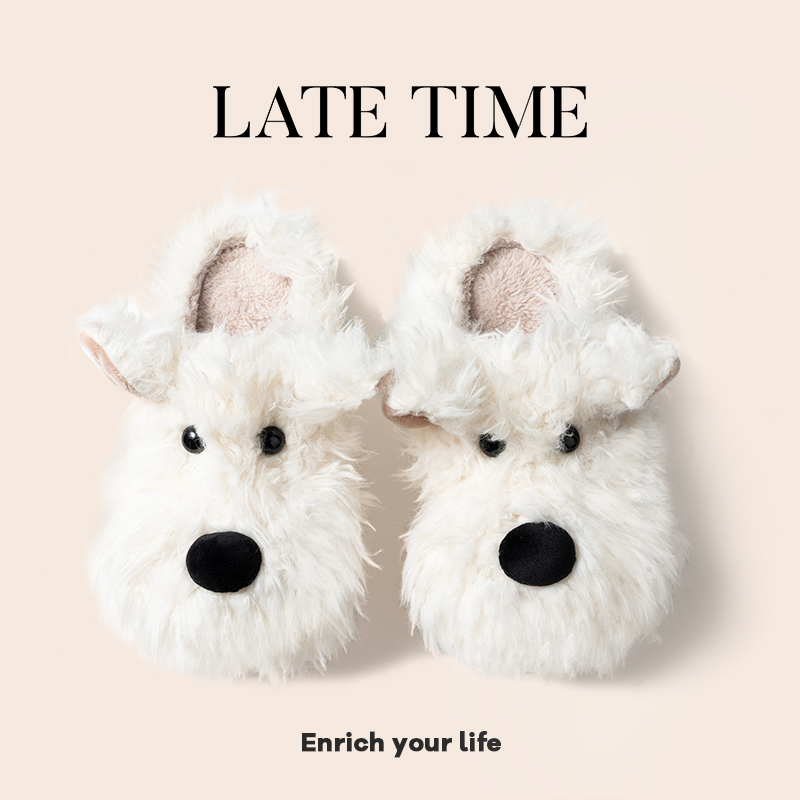 潦草小狗棉拖鞋冬季新款居家室内户外卡通保暖软底可爱毛绒棉拖鞋