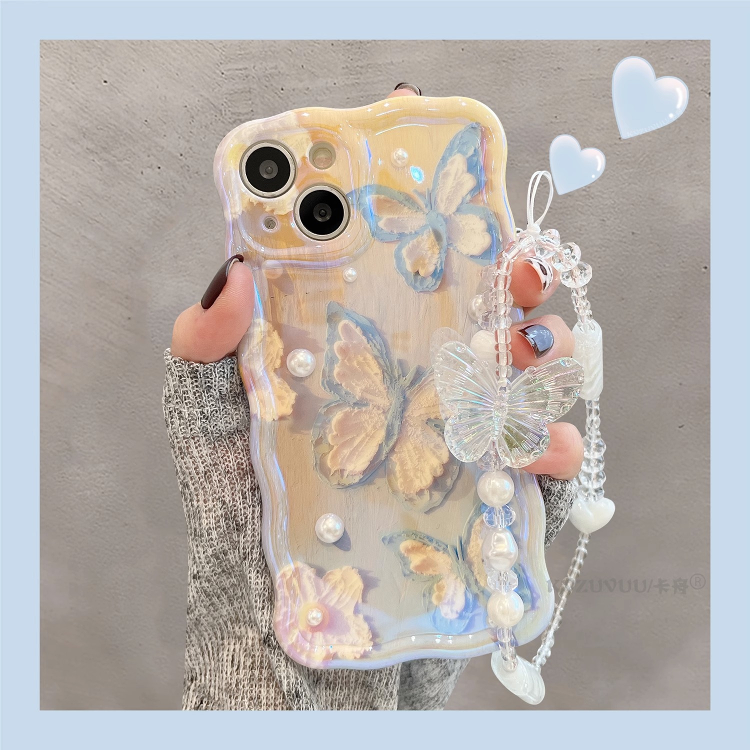 韩风新款蓝光晕染苹果13手机壳iPhone14promax蝴蝶手链12网红女款