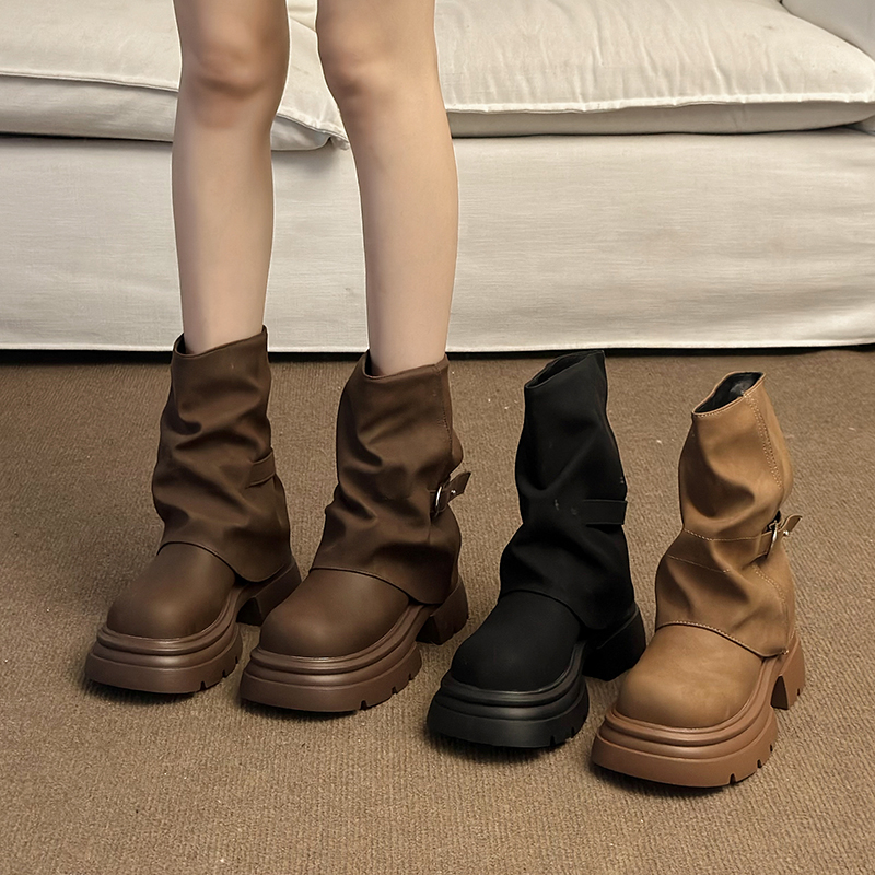 英伦风短靴女秋冬季2025新款裤管靴厚底爆款马丁靴美拉德中筒靴子