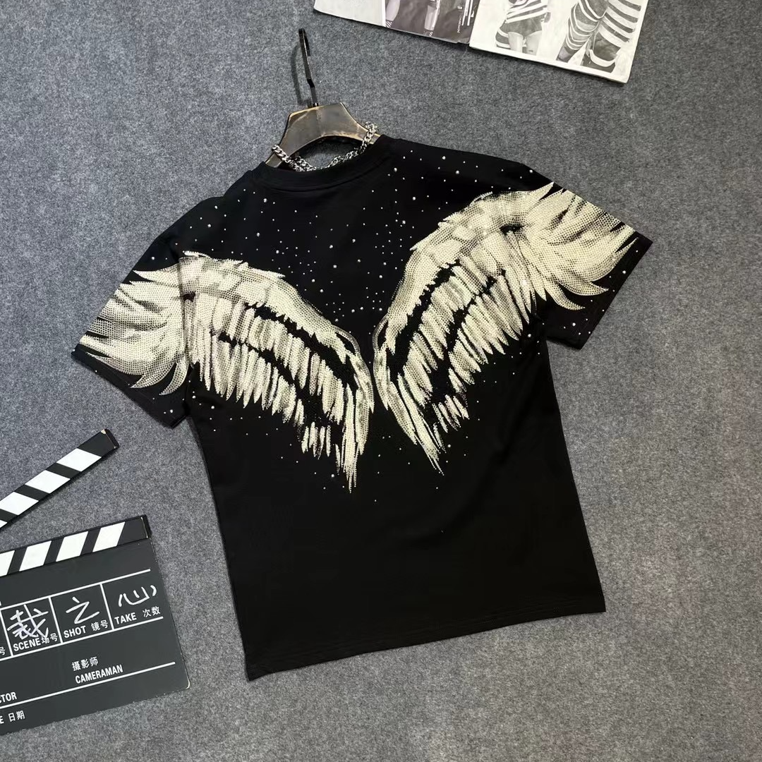 轻奢男士时尚黑色夏季半袖圆领个性宽松黑白