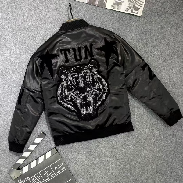 男士短款时尚休闲百搭潮流立领棒球领秋冬棉服拼接烫钻男款韩版