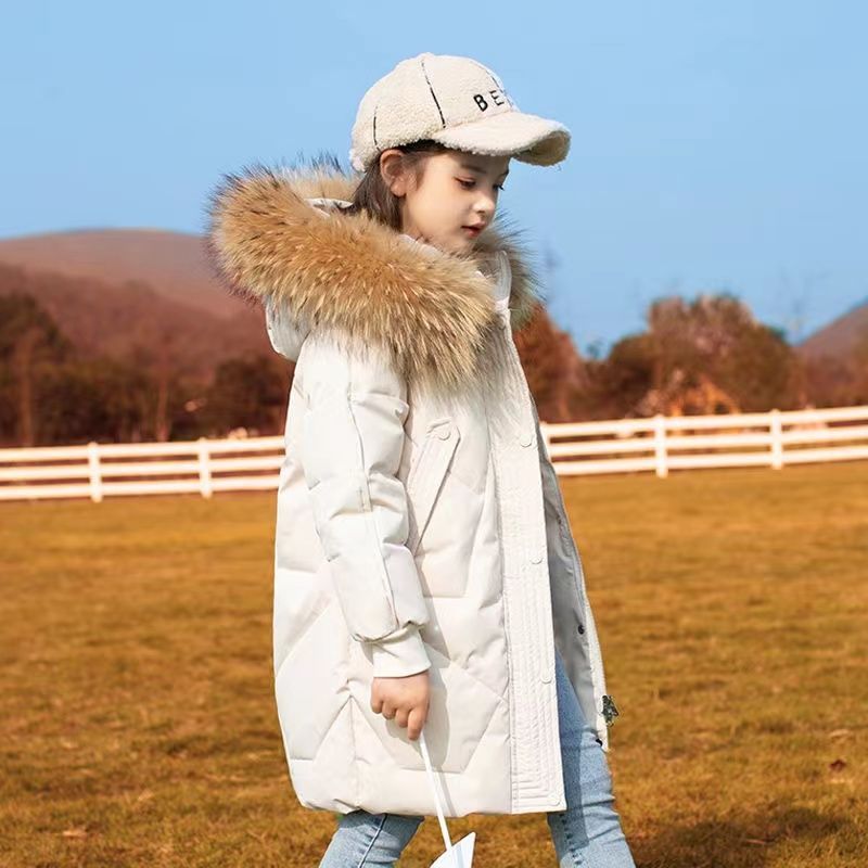 波司澄2023户外羽绒棉服女童新款洋气中长款大童冬宝宝加厚白鸭绒