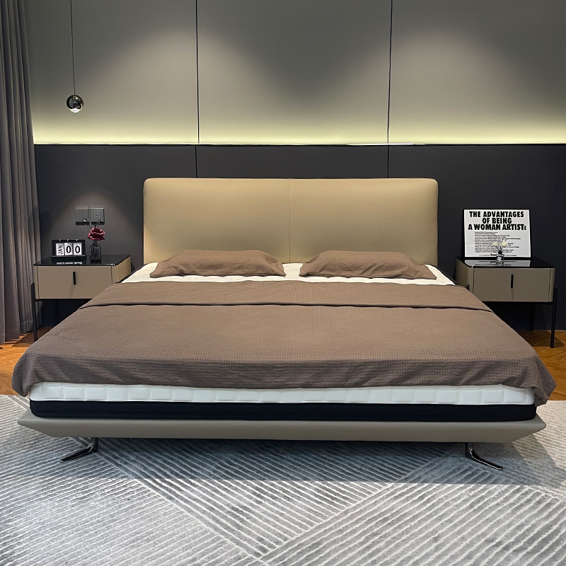 【星辰床】意式极简半青皮床现代简约主次卧婚床双人头层牛皮大床