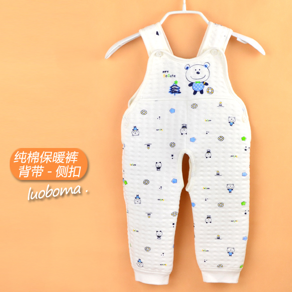 泡泡雨秋冬季宝宝背带裤纯棉开裆婴儿护腰夹棉保暖裤护肚裤长裤子