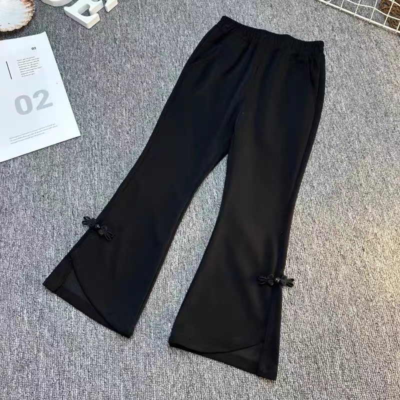 女童2024夏季薄款时尚盘扣直筒开叉九分休闲裤(按身高拍)A1517