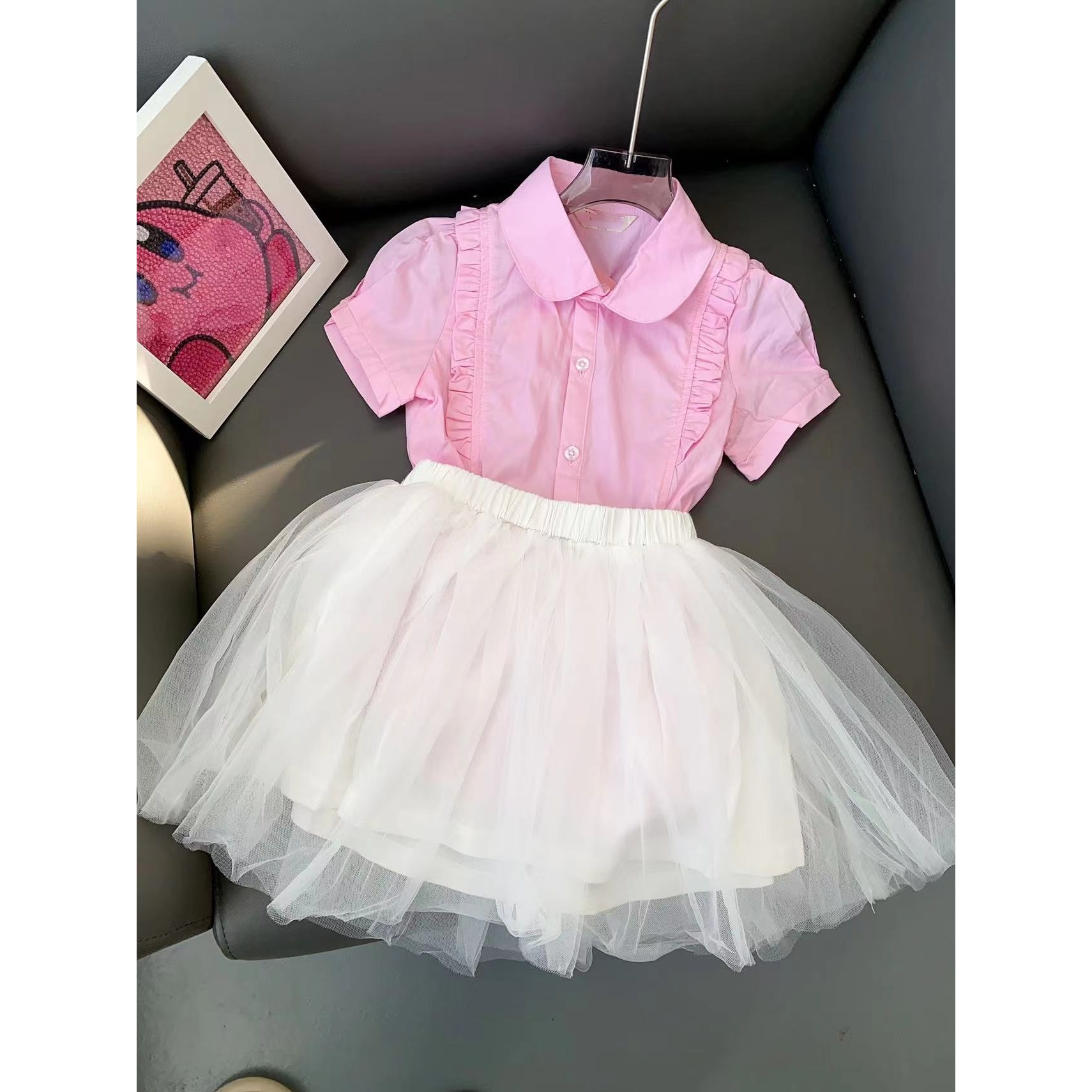 女童2024夏季新款时尚衬衫半裙套装(按身高拍)A1338