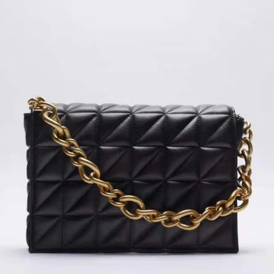 新款百搭菱格粗链条腋下单肩包R0589