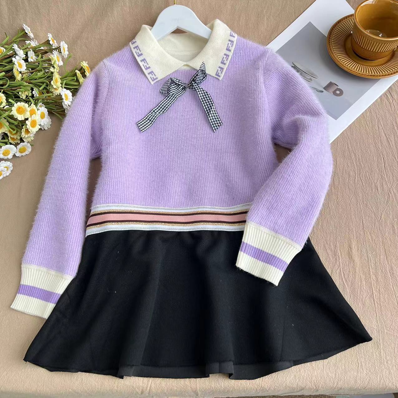 女童2024秋冬一体绒洋气连衣裙A3284