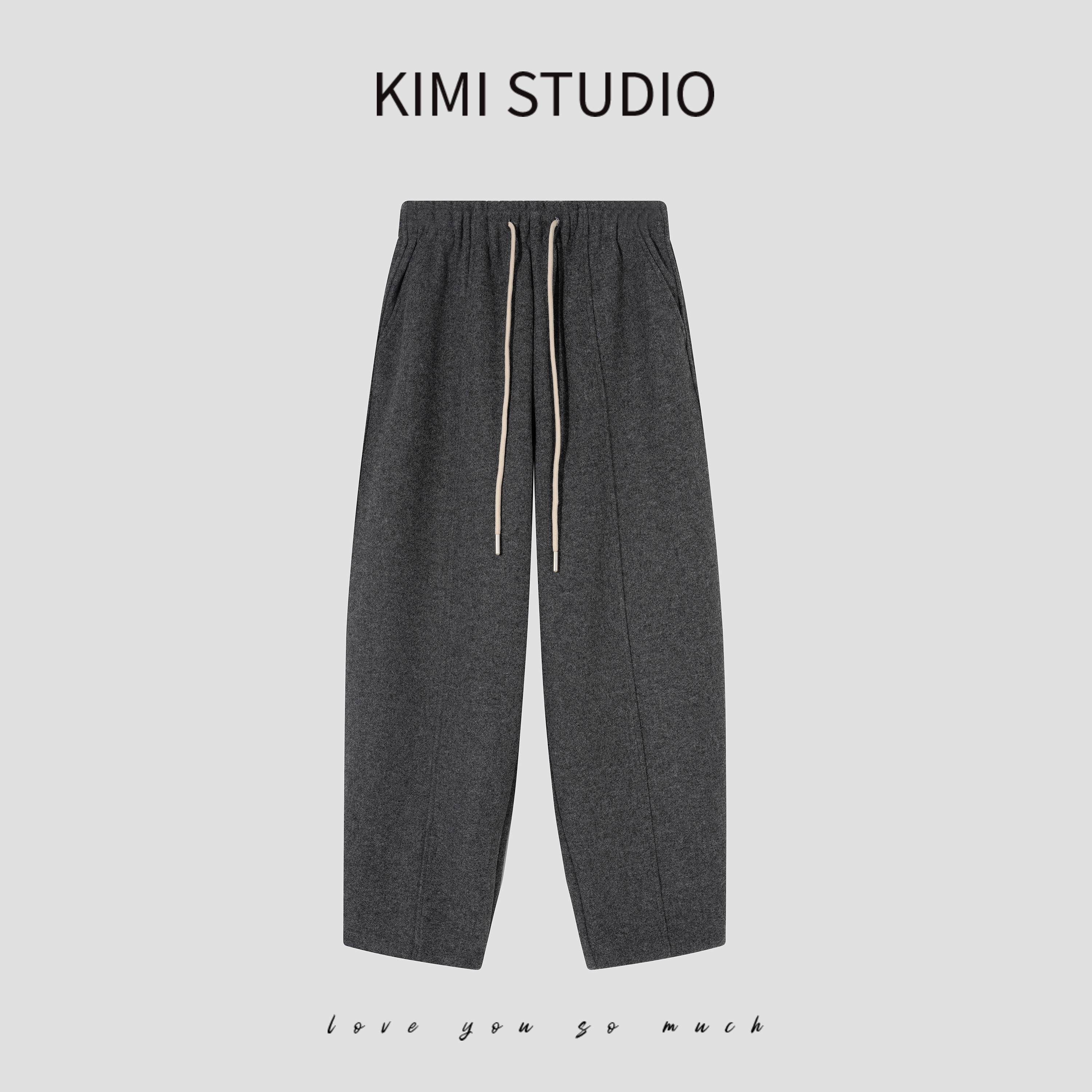 KIMI秋冬毛呢加厚弹力腰休闲裤AW241351