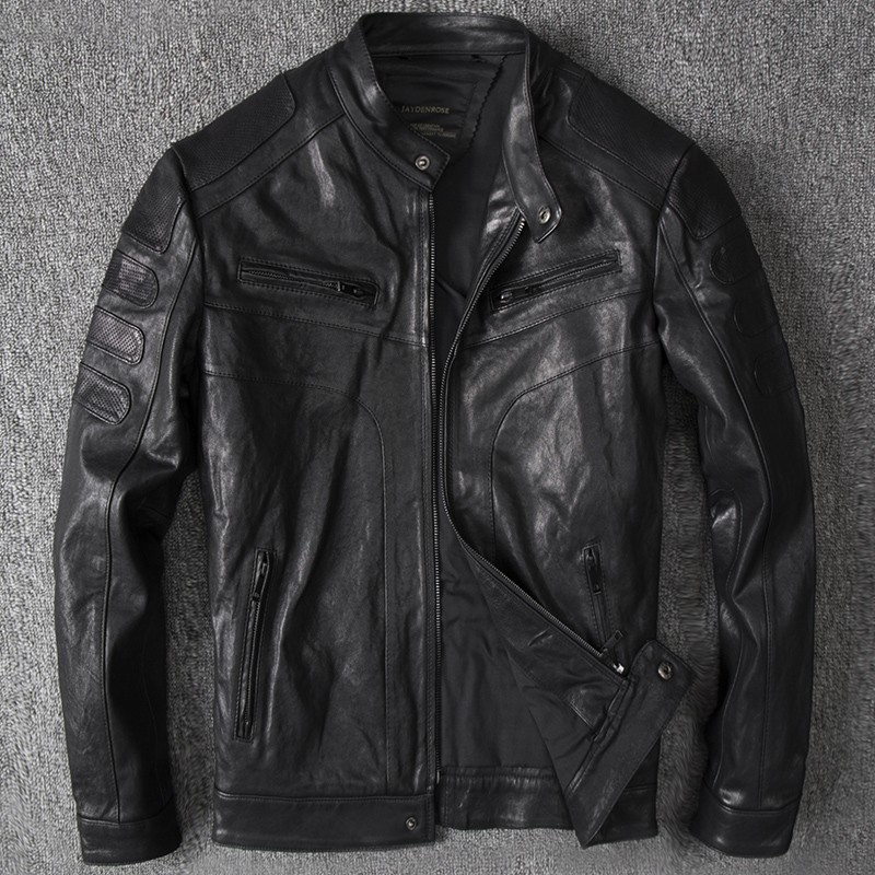 海宁真皮皮衣男短款植鞣绵羊皮韩版修身机车皮夹克帅气潮薄款外套