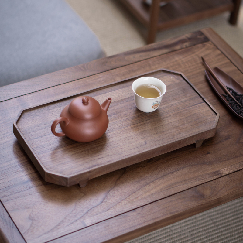 禅意干泡盘黑胡桃木新中式实木简约茶具茶盘原创茶室八角干泡台