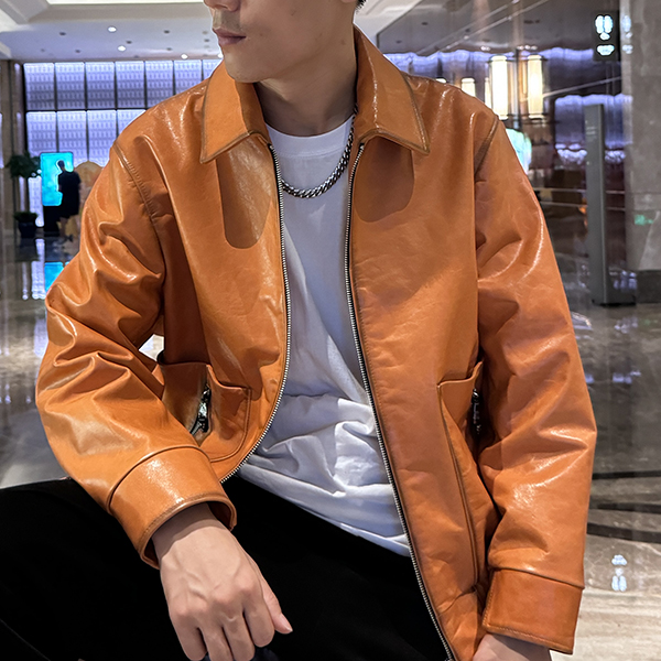 新款山羊皮衣真皮内里加厚休闲翻领型短款夹克男士秋冬休闲外套