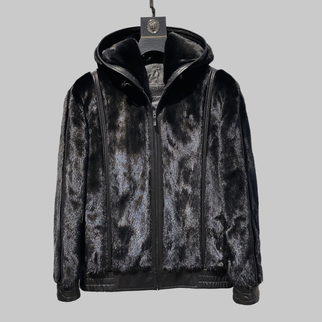 新款潮流男装外套水貂毛羽绒内胆2025进口真皮皮衣夹克冬季短款