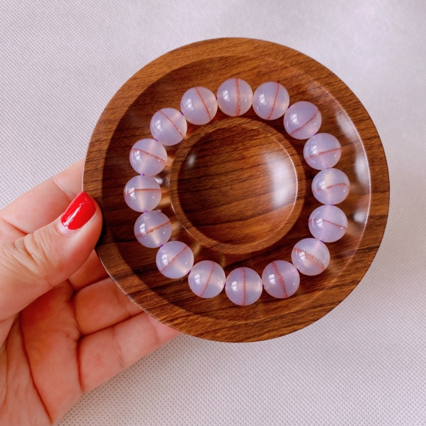 1.4厘米珠径天然巴西紫罗兰玛瑙手链红沙线一线天紫罗兰原石手串