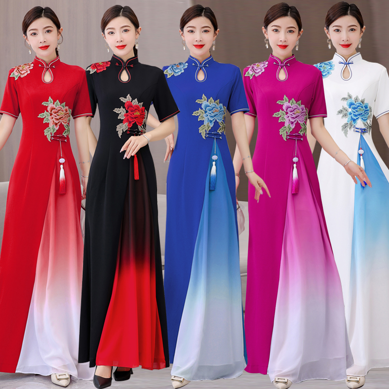 秀走秀新款舞台演出服中国风改良越南奥黛演出服装爆款2025新款