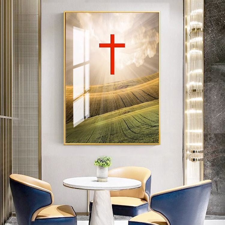 现代简约十字架图画客厅抽象装饰画卧室餐厅挂画入户玄关墙面壁画