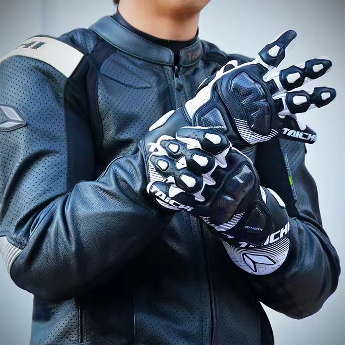 taichi摩托车骑行手套赛道手套纯牛皮手掌加厚耐磨手指背浮动护具