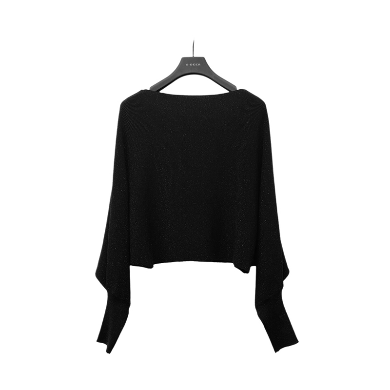 S·DEER圣迪奥女装时尚气质长袖黑色上衣百搭时尚针织衫S223Z3520