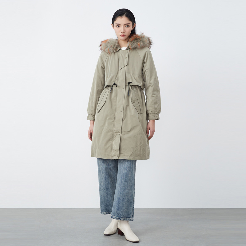 S·DEER圣迪奥女装中长款时尚毛领收腰冬季派克服羽绒服S20482463