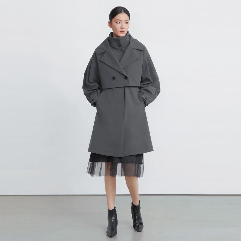 sdeer圣迪奥女装时尚翻立领收腰气质休闲中长款羽绒服S22482405