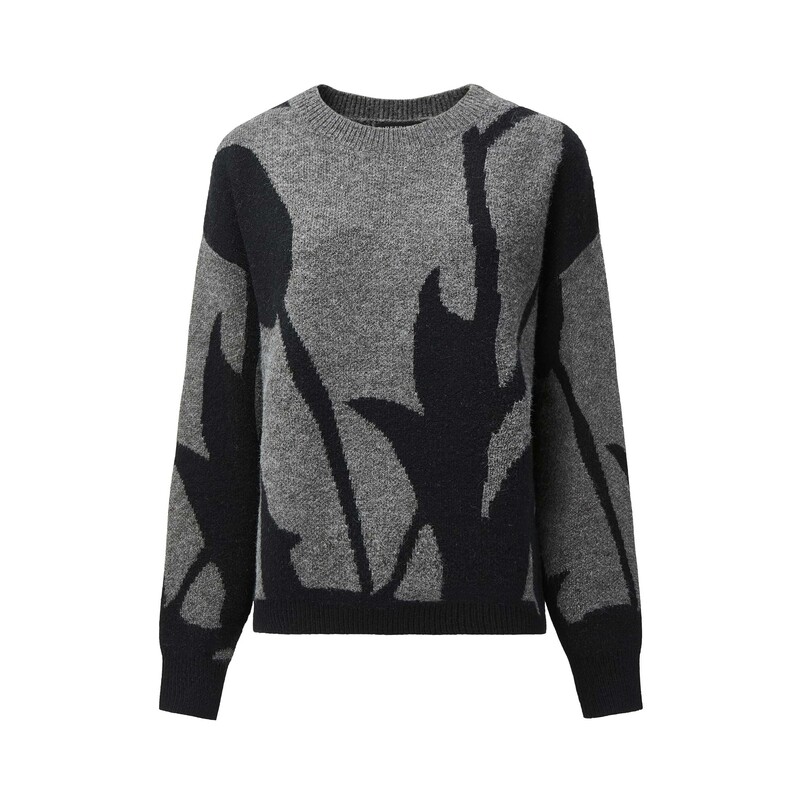 sdeer圣迪奥女装罗纹圆领撞色印花宽松针织衫S24363506