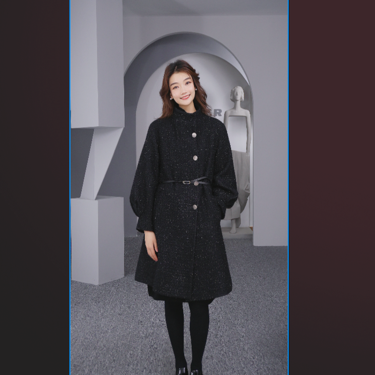 圣迪奥秋冬季单排扣中长款时尚双排扣气质女装毛呢大衣S224Z25B1