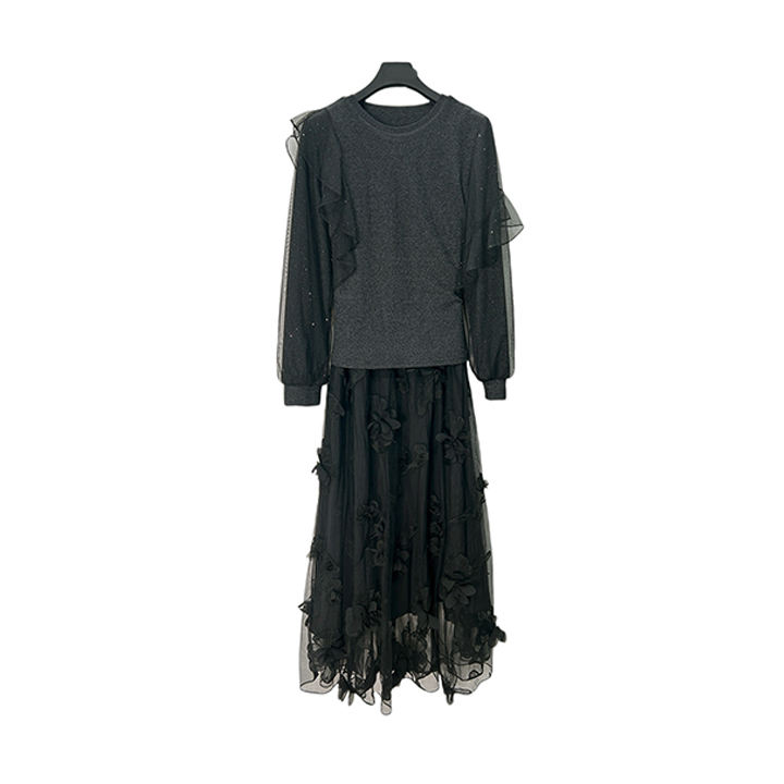 圣迪奥时尚设计师款网纱拼接轻奢气质女连衣裙S243Z1250