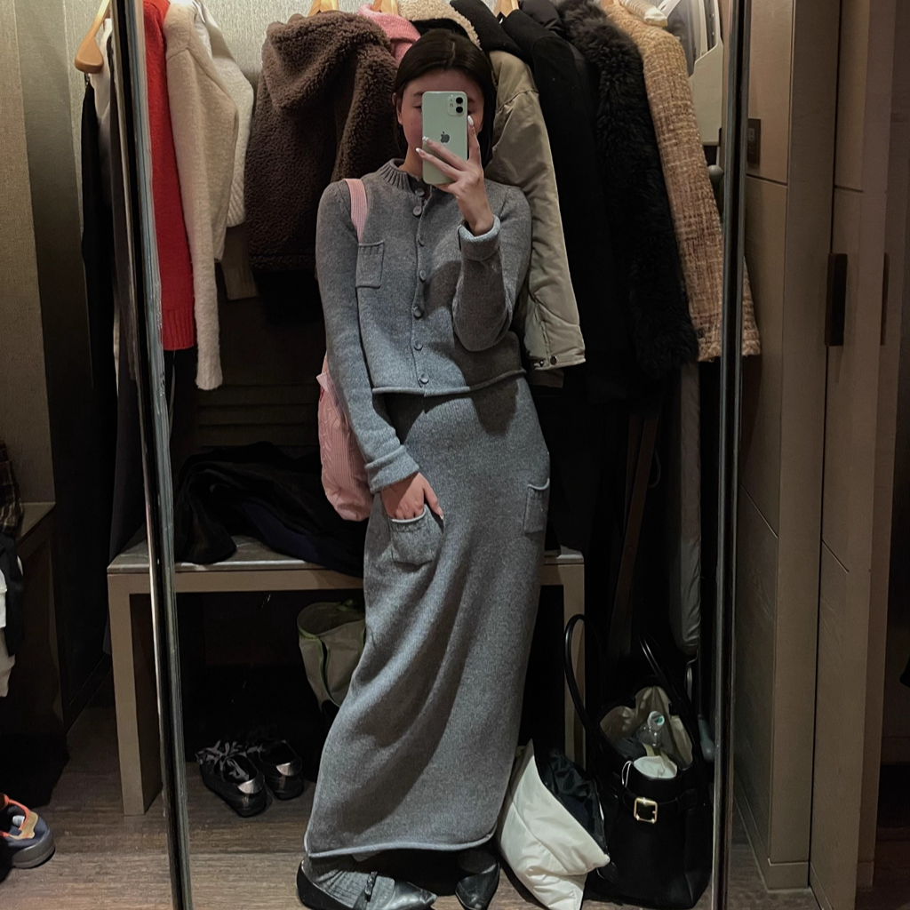 25年暑期福利【NO退NO换】灰毛线上衣套装