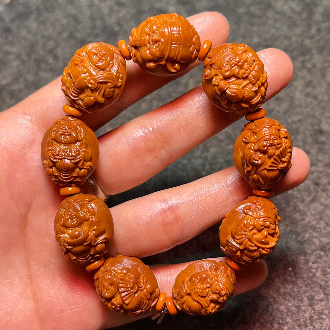 浮雕财弥手串橄榄核雕刻男女款文玩艺术品手链