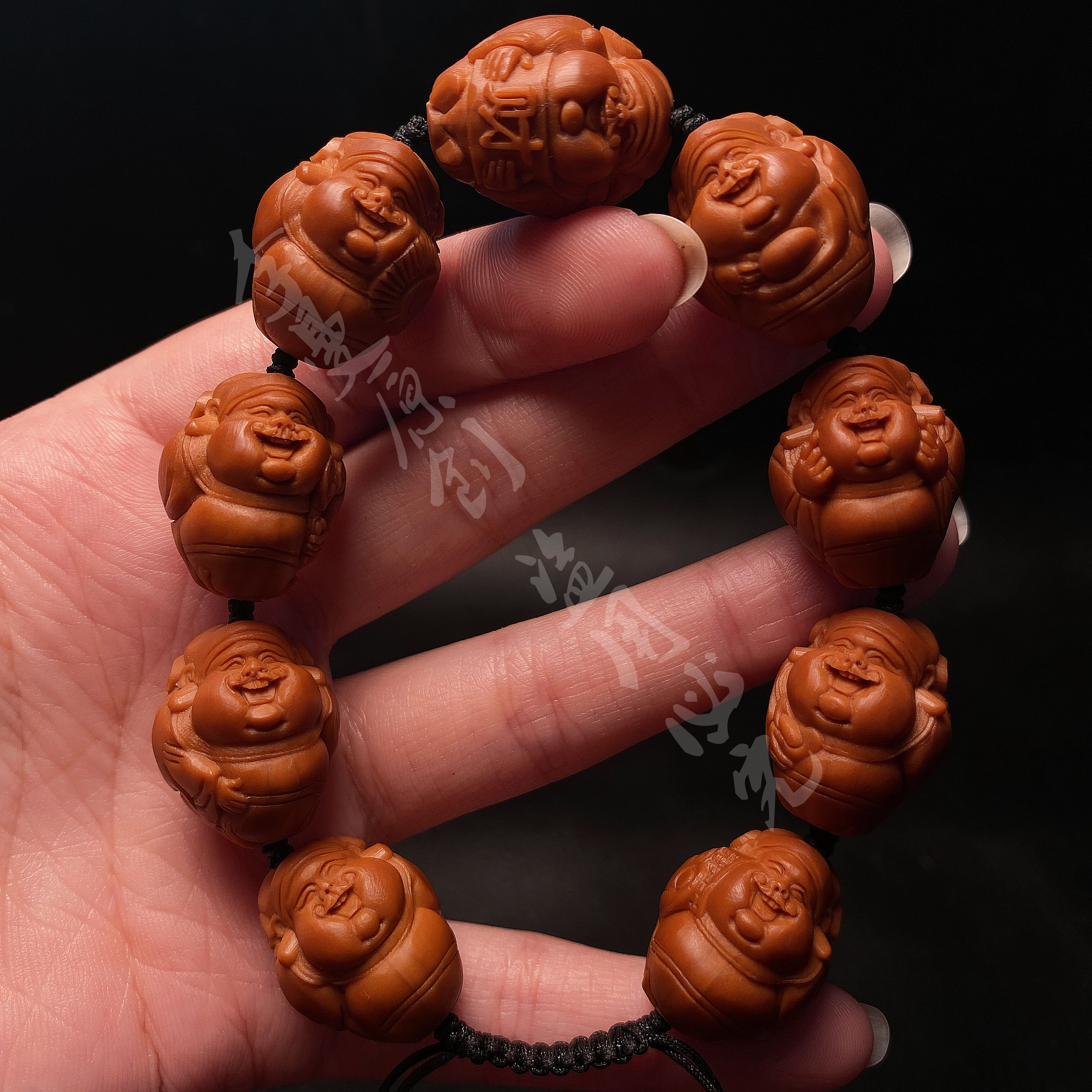 1.6海派财神手串手链橄榄核雕刻文玩工艺品核雕